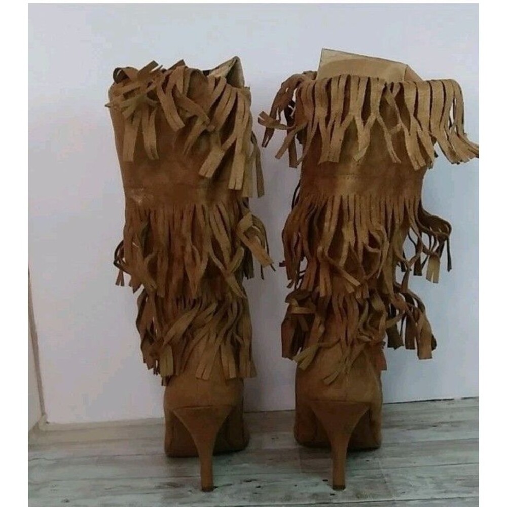 Charlotte russe women's Fringed Pointed toe Brown suede Boots High heel Sz 6 - Picture 9 of 9